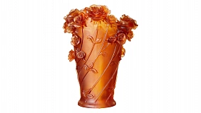Ваза настольная Decor de Table Pate de Verre Cristal Роза 35 см, хрустальное тесто, янтарная, п/к