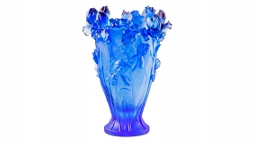 Ваза Decor de Table Pate de Verre Cristal Ирисы 32 см, хрустальное тесто, синяя, п/к