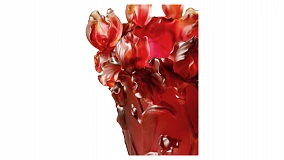 Ваза Decor de Table Pate de Verre Cristal Ирисы 32 см, хрустальное тесто, янтарно-красная, п/к