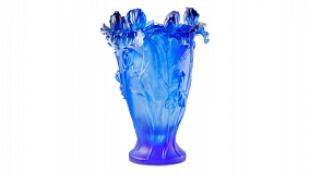 Ваза Decor de Table Pate de Verre Cristal Ирисы 32 см, хрустальное тесто, синяя, п/к