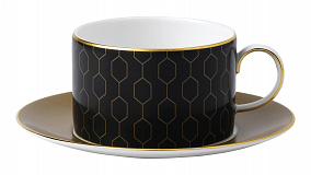 Чашка чайная с блюдцем Wedgwood Джио Голд 220 мл, фарфор