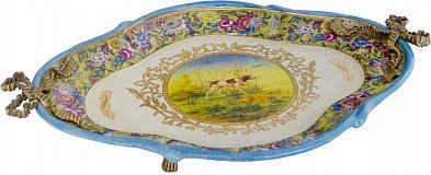 Блюдо с ручками 45*33*7см, коллекция фарфор с бронзой