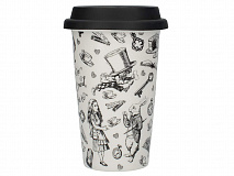 Кружка 350мл с силиконовой крышкой Алиса в стране чудес