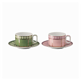 Набор чашек чайных с блюдцами Rosenthal Сваровски 260 мл, 2 шт, фарфор, зеленый, розовый