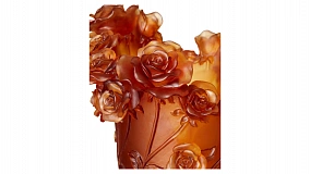 Ваза настольная Decor de Table Pate de Verre Cristal Роза 35 см, хрустальное тесто, янтарная, п/к
