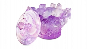 Конфетница Decor de Table Pate de Verre Cristal Ирисы 17 см, хрустальное тесто, фиолетовая, п/к