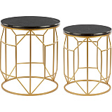 Набор из 2х столиков интерьерных с мраморной столешницей (черные) 35х35х45см/43х43х50см