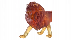 Фигурка Decor de Table Pate de Verre Cristal Рычащий лев, хрустальное тесто, янтарная, п/к