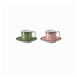 Набор чашек для эспрессо с блюдцами Rosenthal Сваровски 80 мл, 2 шт, фарфор, зеленый, розовый