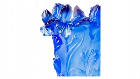 Ваза Decor de Table Pate de Verre Cristal Ирисы 32 см, хрустальное тесто, синяя, п/к